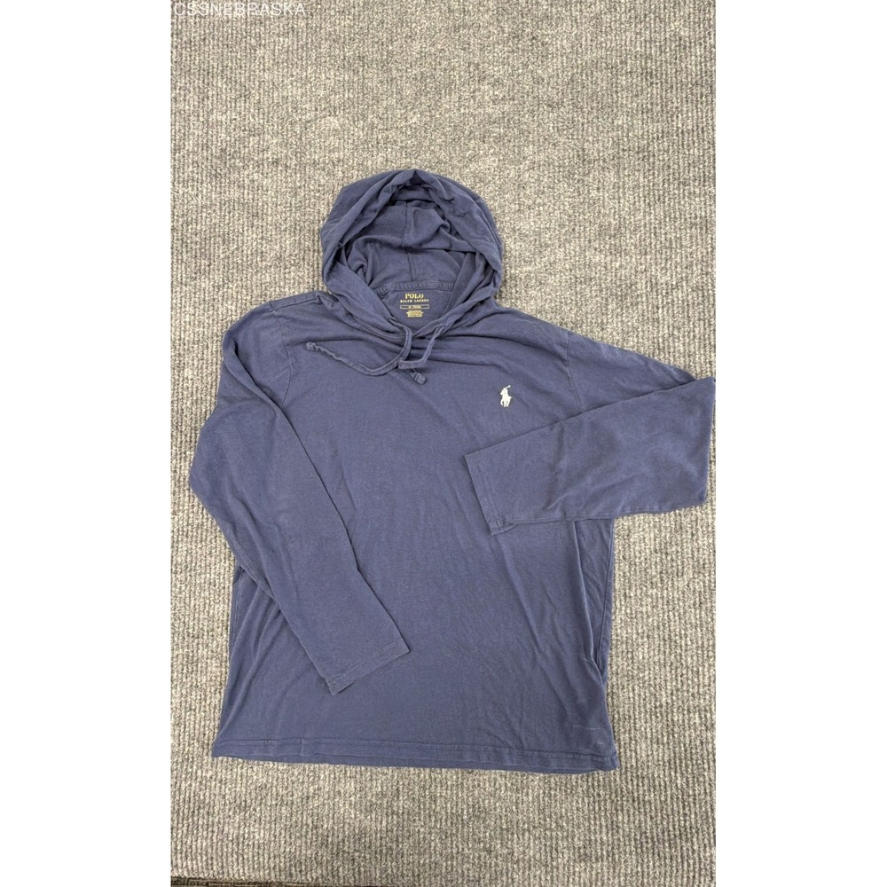 Polo Ralph Lauren Men's Navy Blue Long Sleeve Cotton Hooded T-Shirt Hoodie Sz M